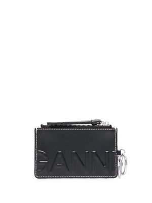 GANNI logo-embossed leather coin purse - Black