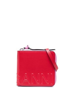 GANNI logo-embossed leather purse - Red