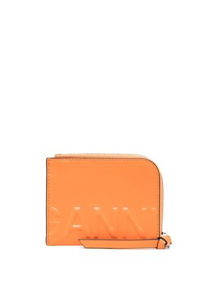 GANNI logo-embossed recycled-leather purse - Orange
