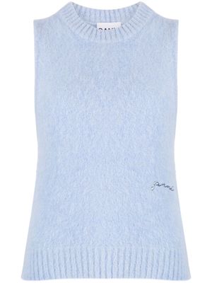 GANNI logo-embroidered alpaca-blend vest - Blue