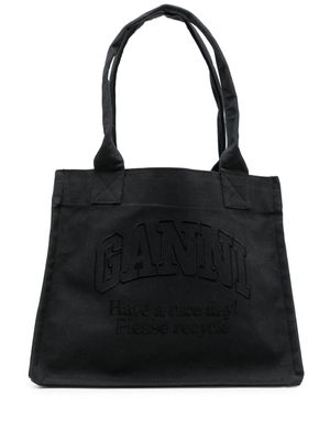 GANNI logo-embroidered canvas shopper bag - Black