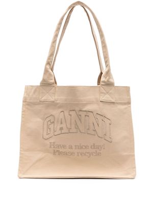GANNI logo-embroidered canvas tote bag - Neutrals