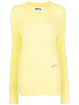 GANNI logo-embroidered crew-neck jumper - Yellow