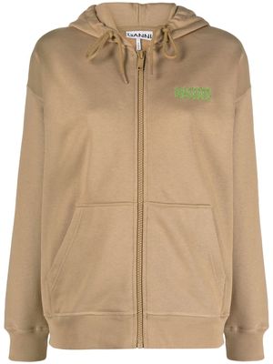 GANNI logo-embroidered hoodie - Brown