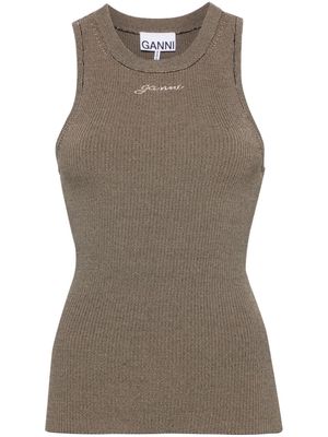 GANNI logo-embroidered knitted tank top - Green