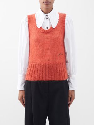 Ganni - Logo-embroidered Mohair-blend Sweater Vest - Womens - Orange