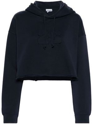 GANNI logo-embroidered organic cotton hoodie - Blue