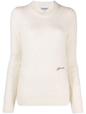 GANNI logo-embroidered wool-blend jumper - Neutrals