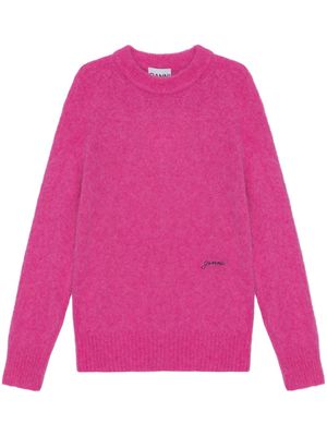 GANNI logo-embroidered wool-blend jumper - Pink
