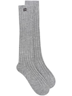 GANNI logo-embroidered wool socks - Grey