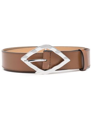 GANNI logo-engraved leather belt - Brown