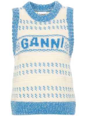 GANNI logo intarsia-knit wool vest - White