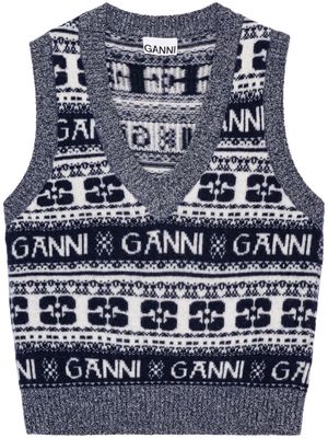 GANNI logo-intarsia knitted vest - Blue