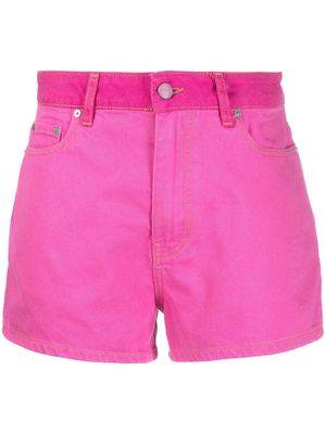 GANNI logo-patch denim shorts - Pink