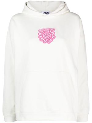 GANNI logo-patch organic-cotton hoodie - White