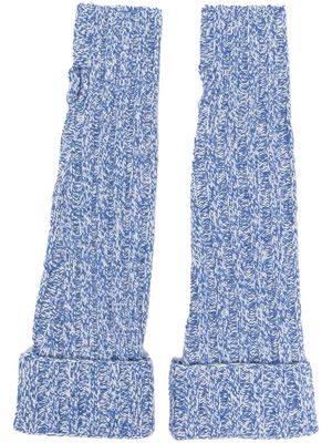 GANNI logo-patch ribbed-knit gloves - Blue