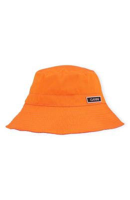 Ganni Logo Patch Satin Bucket Hat in Vibrant Orange