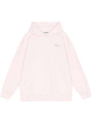 GANNI logo-print cotton hoodie - Pink