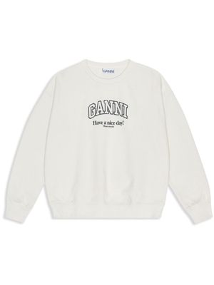 GANNI logo-print cotton sweatshirt - White