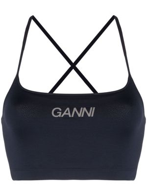 GANNI logo-print crop top - Blue