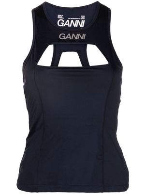 GANNI logo-print cut-out tank top - Blue
