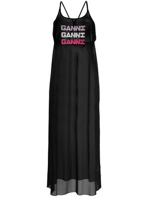 GANNI logo-print mesh dress - Black