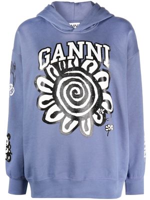 GANNI logo-print organic cotton hoodie - Blue