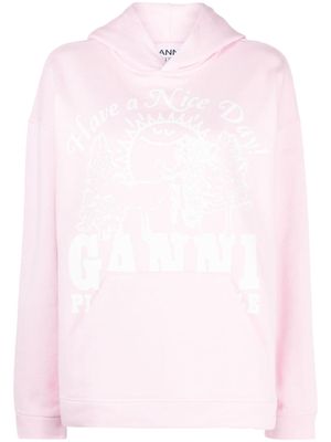 GANNI logo-print organic cotton hoodie - Pink