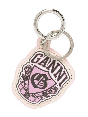 GANNI logo-print recycled-leather keychain - Pink