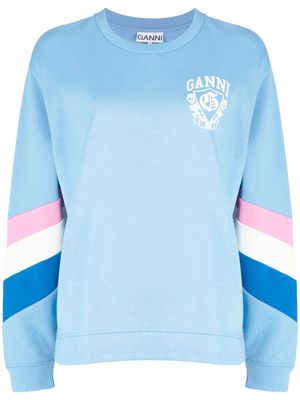 GANNI logo-print stripe-detailing sweatshirt - Blue