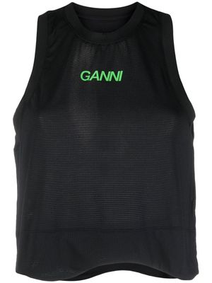 GANNI logo-print tank top - Black