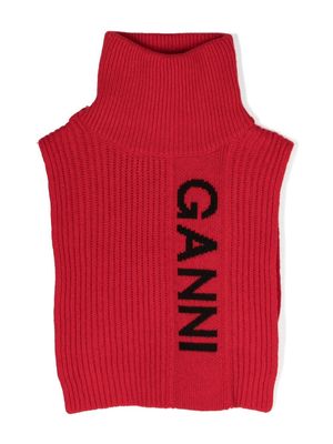 GANNI logo ribbed-knit bib - Red