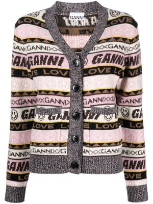GANNI logo stripe-knit cardigan - Pink