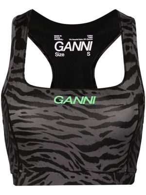 GANNI logo zebra-print crop top - Grey