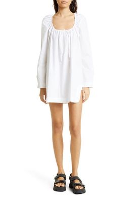 Ganni Long Sleeve Organic Cotton Poplin Dress in Bright White