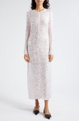 Ganni Long Sleeve Sequin Maxi Dress in Mauve Chalk