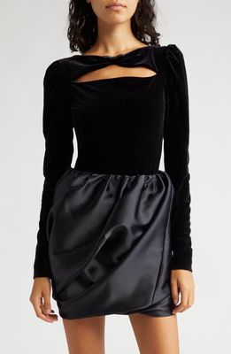 Ganni Long Sleeve Velvet Bodysuit in Black