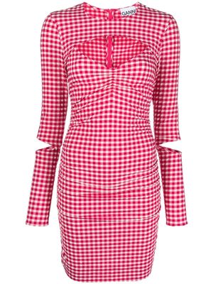 GANNI Love Potion checked cut-out minidress - Pink