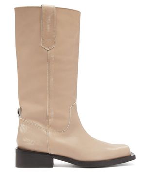 Ganni - Mc Distressed Leather Western Boots - Womens - Cream