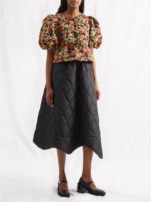 Ganni - Meadow-jacquard Puff-sleeve Blouse - Womens - Black Floral