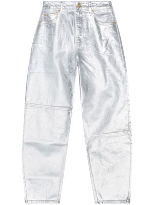 GANNI metallic-finish organic-cotton tapared jeans - Silver