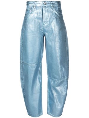 GANNI metallic-finish wide-leg tapered jeans - Blue