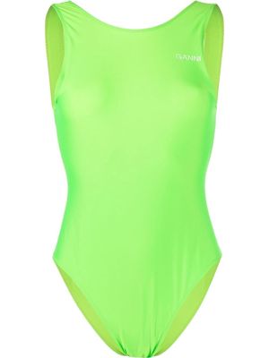 GANNI neon scoop-back swimsuit - Green