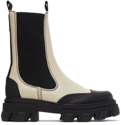 GANNI Off-White Leather Mid-Calf Boots