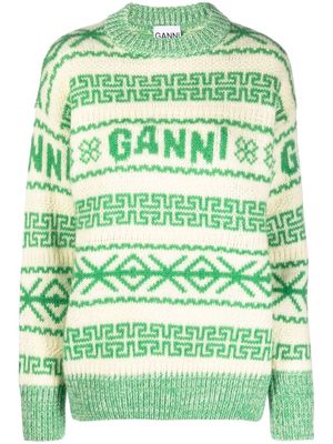 GANNI organic wool intarsia-knit jumper - Green