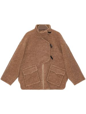 GANNI oversized toggle-fastening bouclé jacket - Brown