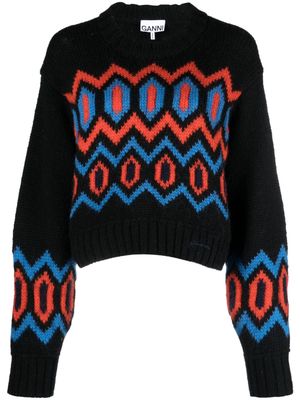 GANNI patterned organic-wool jumper - Black