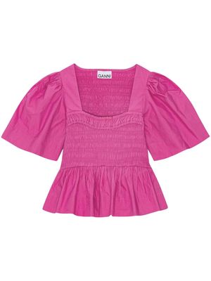 GANNI peplum-waist organic-cotton blouse - Pink