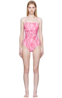 GANNI Pink Ruched One-Piece Swimsuit