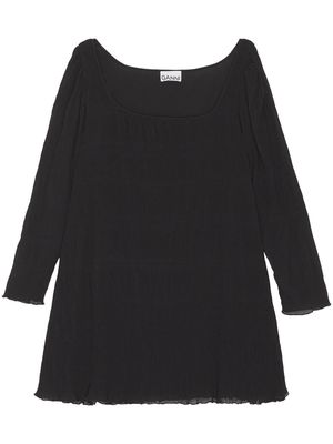 GANNI pleated georgette minidress - Black